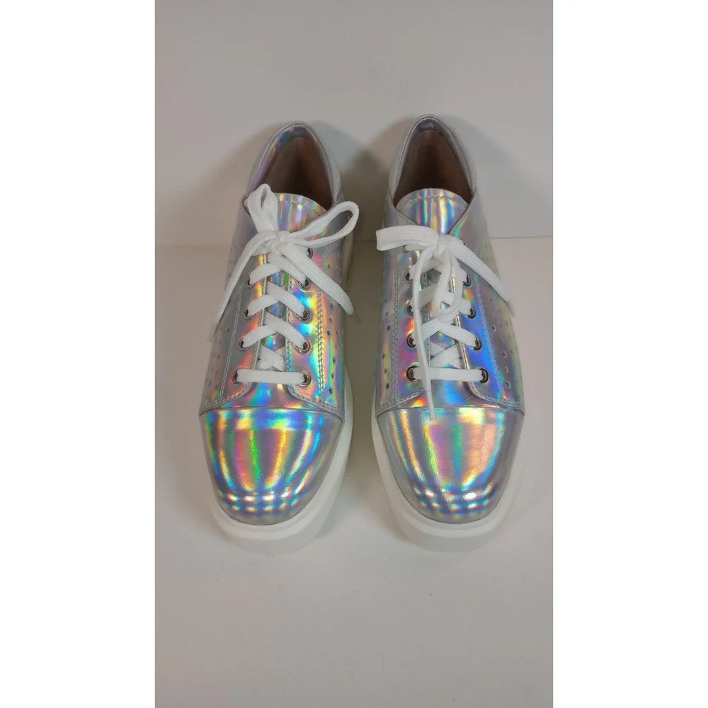 NEW/Box Linea Paolo Kendra-L Leather Sneaker Women's Silver Iridescent Size 9 M